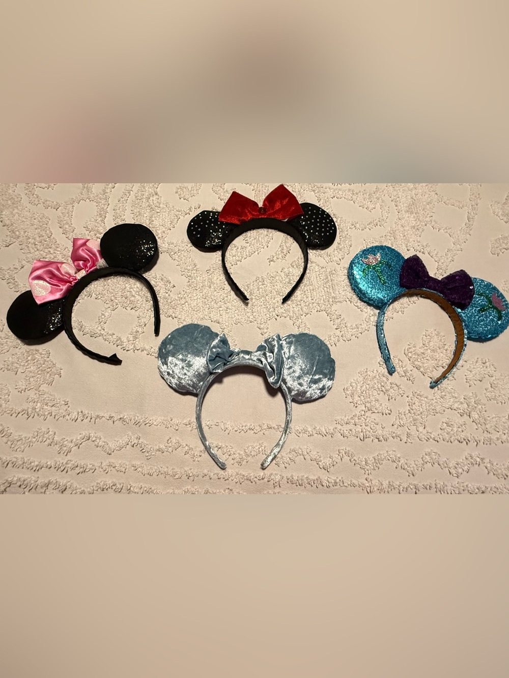 Velvet Mouse Ear Headband with Bow - Light Blue Kids Accessory set of 4